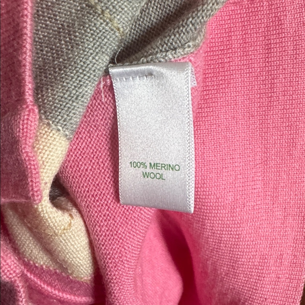 LILLY PULITIZER Argyle Pink Gray Ivory Button Sweater Merino Wool Medium - Picture 9 of 10